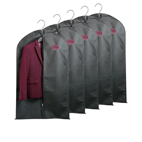 39", Hanging Garment Bags With Full Zipper, Transparent Window Set Of 5