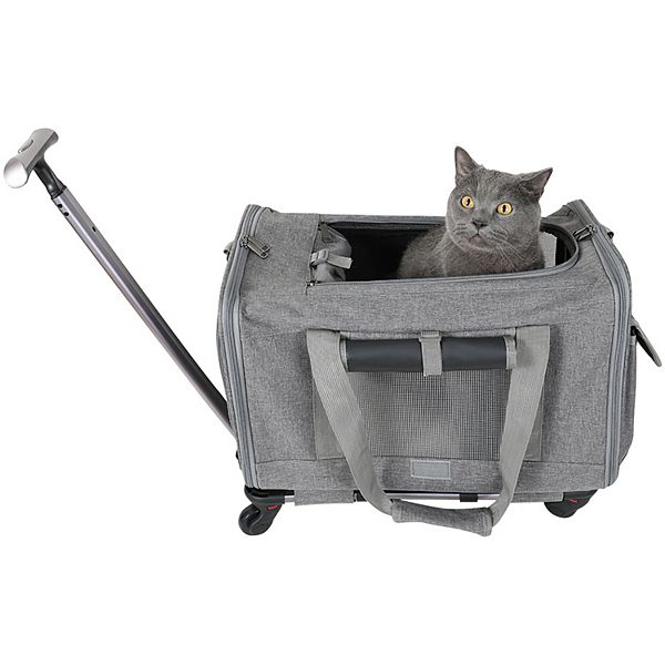 Grey, Airline Approved Rolling Pet Carrier With Wheels For Cats And Dogs
