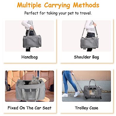 Grey, Airline Approved Rolling Pet Carrier With Wheels For Cats And Dogs