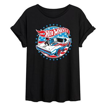 Juniors' Hot Wheels Red White & Blue Oversized Tee