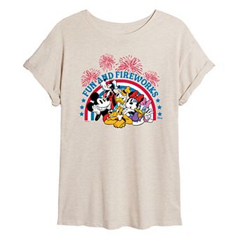 Disney's Mickey Mouse & Friends Juniors' Fun & Fireworks Oversized Tee