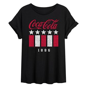 Juniors' Coca-Cola 1886 Stars Stripes Oversized Tee