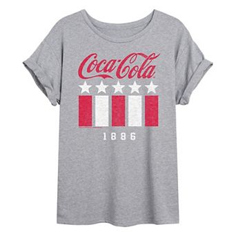 Juniors' Coca-Cola 1886 Stars Stripes Oversized Tee