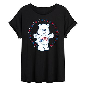 Juniors' Care Bears America Stars Hearts Oversized Tee