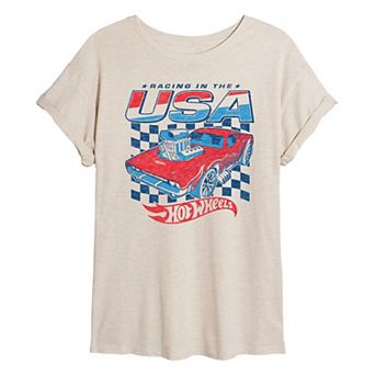 Juniors' Hot Wheels Racing In The USA Oversized Tee