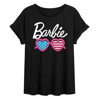 Juniors' Barbie® USA Flag Heart Sunglasses Oversized Tee