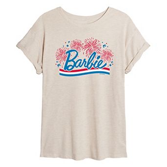 Juniors' Barbie® Red White & Blue Fireworks Oversized Tee