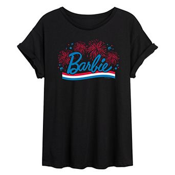 Juniors' Barbie® Red White & Blue Fireworks Oversized Tee