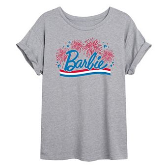 Juniors' Barbie® Red White & Blue Fireworks Oversized Tee