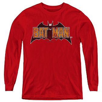Batman Vintage Bat Logo On Red Youth Long Sleeve Sweatshirt