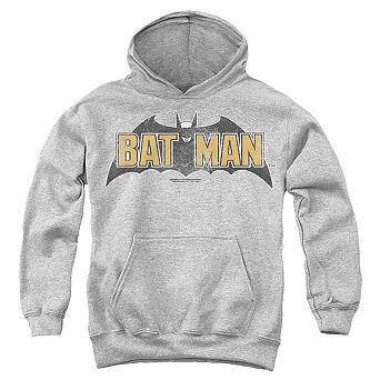 Batman Vintage Bat Logo On Gray Youth Pull Over Hoodie
