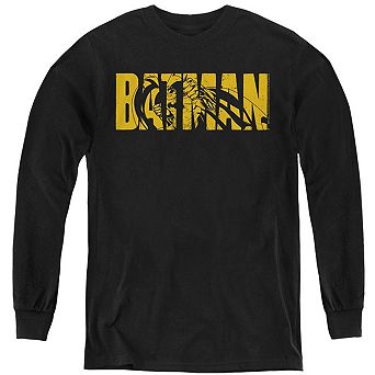 Batman Text On Black Youth Long Sleeve Sweatshirt