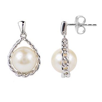 PearLustre by Imperial Sterling Silver Freshwater Cultured Pearl Twisted Wire Look Drop Earrings
