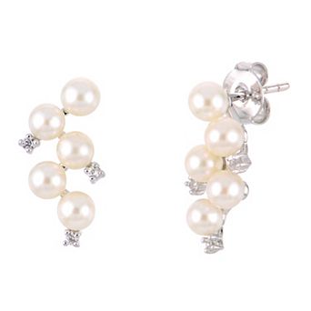 PearLustre by Imperial Sterling Silver Freshwater Cultured Pearl & Lab-Created White Sapphire Cluster Drop Earrings
