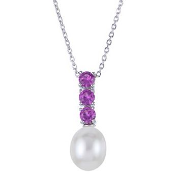 PearLustre by Imperial Sterling Silver Freshwater Cultured Pearl & Lab-Created Pink Sapphire Pendant Necklace