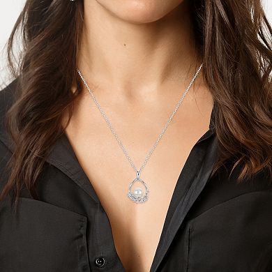 PearLustre by Imperial Sterling Silver Freshwater Cultured Pearl & Lab-Created White Sapphire Flower Pendant