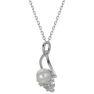 PearLustre by Imperial Sterling Silver Freshwater Cultured Pearl & Lab-Created White Sapphire Flower Pendant
