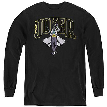 Batman Joker Varsity On Black Youth Long Sleeve Sweatshirt