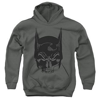 Batman Skull On Gray Youth Pull Over Hoodie