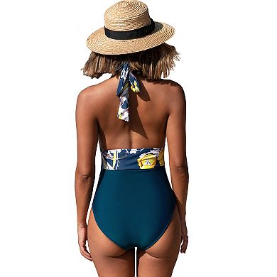 Women's Cupshe Ruched Halter Tummy Control One-Piece Swimsuit