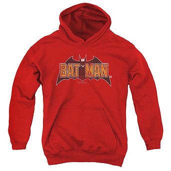 Batman Vintage Bat Logo On Red Youth Pull Over Hoodie