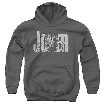 Batman Joker Text On Gray Youth Pull Over Hoodie