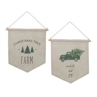 Christmas Banner (Set of 2) 11.25"L x 11.75"H Canvas/Wood