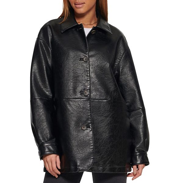 Kimivi Vintage Tailored Long Sleeve Faux Leather Jacket