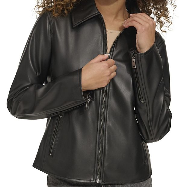★送料・関税込★LOEUVRE★Faux Leather Jacket★ EmbroideredLeatherJacketinBlac