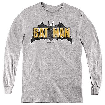 Batman Vintage Bat Logo On Gray Youth Long Sleeve Sweatshirt