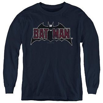 Batman Vintage Bat Logo On Navy Youth Long Sleeve Sweatshirt