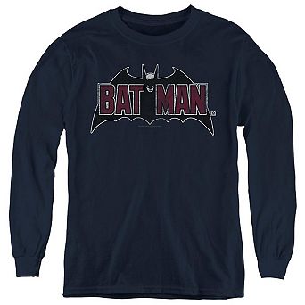 Batman Vintage Bat Logo On Navy Youth Long Sleeve Sweatshirt