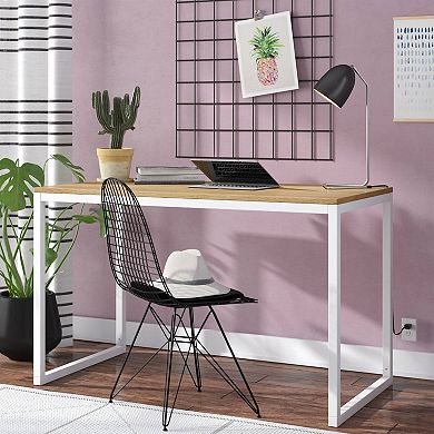 Modern Rectangular Desk with Manufactured Wood Top and Steel Frame, Contemporary Home Office Desk