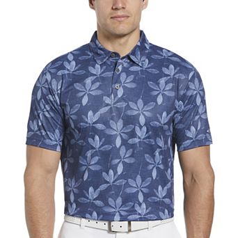 Men's Grand Slam Allover Faded Leaf Print Short Sleeve Golf Polo