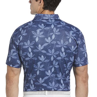 Men's Grand Slam Allover Faded Leaf Print Short Sleeve Golf Polo