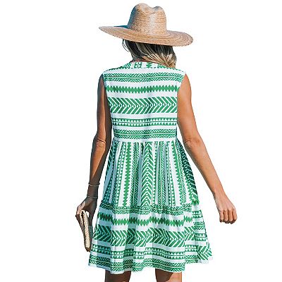 Cupshe Green and White Geometric Mini Dress - White-Light green, S