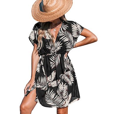 Women's CUPSHE Tropical Print Sheer Plunge Swim Cover-Up Dress