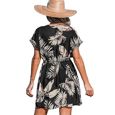 Women's CUPSHE Tropical Print Sheer Plunge Swim Cover-Up Dress