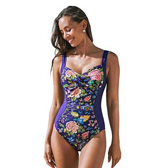 Women's Cupshe Tropical Flower Print Tummy Control Sweetheart Neck One-Piece Swimsuit