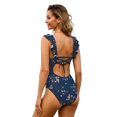 Women's Cupshe Deep V Neck Back Tie One-Piece Swimsuit