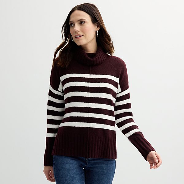 Women's Sonoma Goods For Life® Turtleneck Tunic Sweater - Berry Cream Stripe (X SMALL)