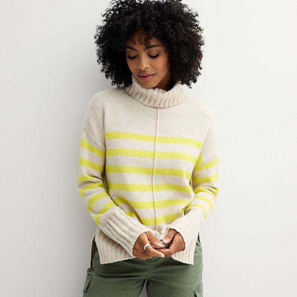 Women's Sonoma Goods For Life® Turtleneck Tunic Sweater - Cream Lime Stripe (X SMALL)