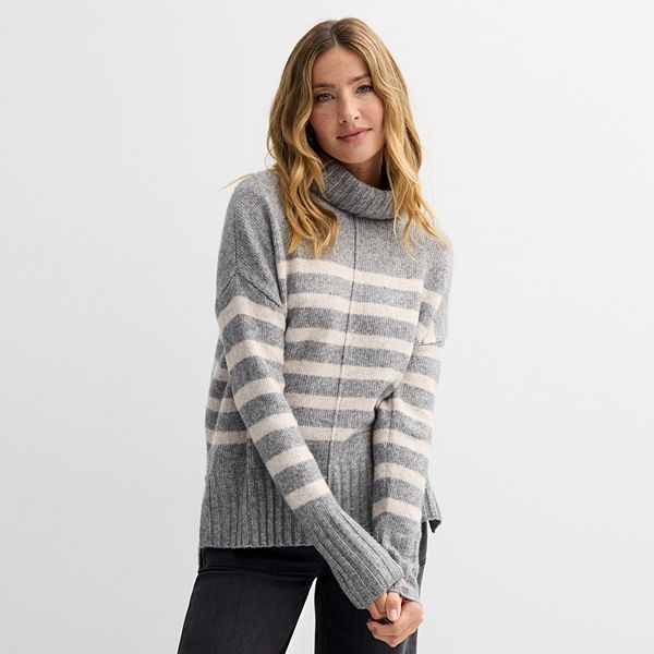 Women's Sonoma Goods For Life® Turtleneck Tunic Sweater - Grey Classic Stripe (X SMALL)