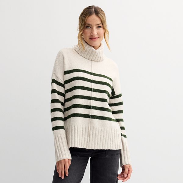 Women's Sonoma Goods For Life® Turtleneck Tunic Sweater - Juniper Heather Stripe (X SMALL)