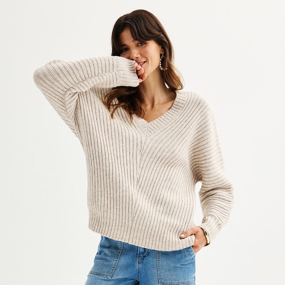 Dolman Sleeve V-neck Sweater