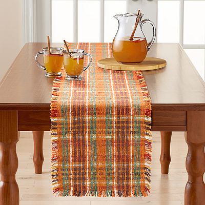 Celebrate Together Fall Plaid Warm Woven Fringed Table Runner