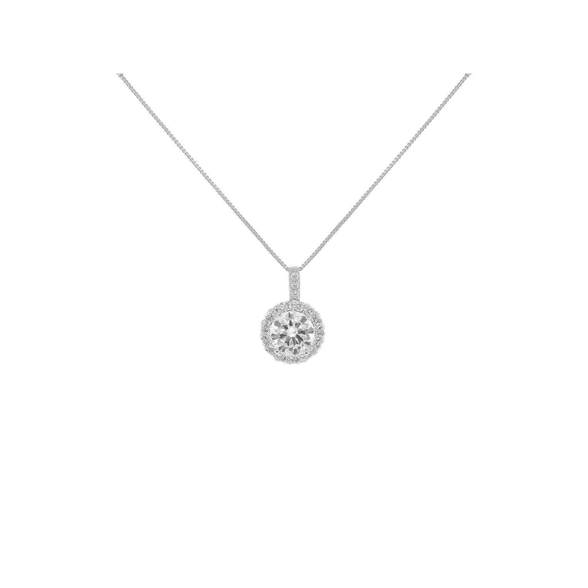 PRIMROSE Sterling Silver Cubic Zirconia Round Pendant Necklace, Womens, S