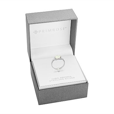 PRIMROSE Sterling Silver Opal & Cubic Zirconia Square Center Stone Ring