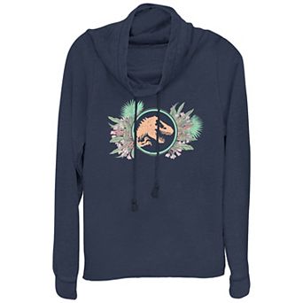 Women's Jurassic World Floral Frame Cowlneck Graphic Lightweight Long Sleeve