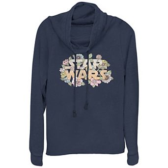 Women's Star Wars Vintage Floral Logo Cowlneck Graphic Lightweight Long Sleeve